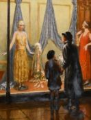 John Collier (1850-1934) British, 'The Shop Window', A mother and child gazing at an elegant shop