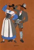 A collection of 19th century illustration of traditional German costume from different regions,