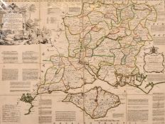 A Map of Hampshire by Thomas Kitchen, circa 1760, hand-coloured, with original carrying case, 20