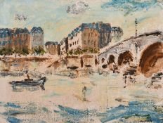 Julian Melgrave (20th century British), 'Port Marie', A view on the river Seine, oil on canvas,