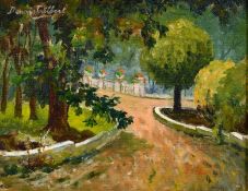Dennis Gilbert (B.1922) British, 'Driveway by the Chateau', a French garden scene, oil on board,