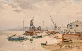 Ashton Cannell (1927-1944) British, 'Bugsby's Reach', a dockland scene, watercolour, signed and