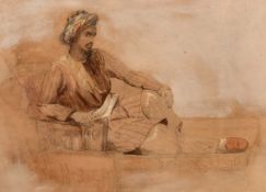 John Absolon, R.I., N.W.S. (1815-1895) British, An Eastern man reclining, watercolour with pen and