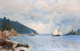 20th century English school, sailing boats before Dartmouth Castle, circa 1920, oil on canvas, 34