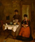 Harry Brooker (1848-1940) British, A scene of two ladies in an interior, oil on canvas, signed,