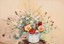 C. Horvath (20th century), A still life of mixed flowers in a glass vase, signed and dated '1939',