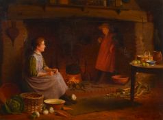 Henry Edward Spernon Tozer (1864-1955) British, scene of a country cottage interior with figures