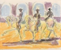 Lucilla Jones (20th century) five works featuring horses and riders, watercolour and pencil, each
