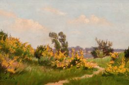 O. Caillot (20th century) French, A view of a pathway leading through wildflowers, oil on panel,