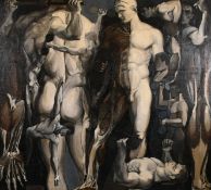 Lamorettes (mid 20th century) A study of male athletic figures, oil on board, indistinctly signed