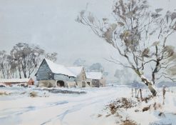 Ashton Cannell (1927-1944) British, 'The Farm In Winter', A snowy landscape with farm buildings,