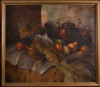 Carl Holger Fischer (1885-1955) Danish, A still life of mixed fruit and copper on a tabletop, oil on