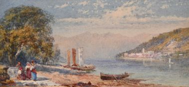 Charles Rowbotham (1856-1921) British, A pair of landscapes of figures standing on the shores of