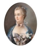 19th century French school, A bust length portrait of an elegant lady, with flowers in her hair,