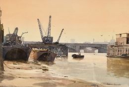 Ashton Cannell (1927-1944) British, 'Evening At Bankside Blackfriars Bridge', watercolour, signed