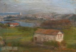 Early 20th century school, A scene of a coastal inlet, pastel, with inscription verso, 14