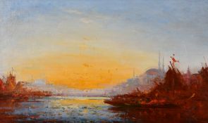 Attributed to Henri Duvieux (b. 1855) French, A view of Constantinople, oil on canvas, signed, 15.