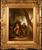 William Collins (1788-1847) British, 'The Stile', A scene of young figures by a gate with a