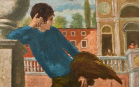 Edward Melcarth (1914-1973) American, 'the waiting game, Rome 1969', a scene of figures outside a