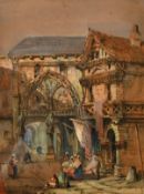 19th Century Continental School. A Scene of Figures in a busy street and another of figures