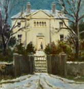 H.E. Lewis (20th century) British, 'Winter Scene Alfriston', Figures by a country house with snow,