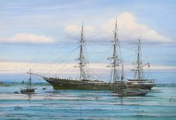 C. A. De Vries (20th century) Dutch, 'The Tweed', the famous ship at anchor in a bay, watercolour,