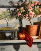 Geoffrey Needham (20th century) British, 'The Shelf', A still life study of mixed objects, oil on