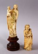 TWO 17TH / 18TH CENTURY GOAN CARVED IVORY RELIGIOUS FIGURES, Two figures both holding young, one