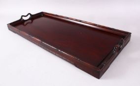 A CHINESE CARVED HARDWOOD BAMBOO TRAY, with carved bamboo style handles, 63cm x 27cm