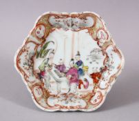 AN 18TH CENTURY CHINESE EXPORT FAMILLE ROSE PORCELAIN DISH, decorated with scenes of figures in a
