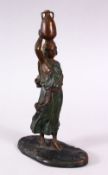 AN ORIENTALIST AUSTRIAN COLD PAINTED BRONZE FIGURE of a girl carrying a water jug, in the style of