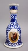 A GOOD QAJAR BLUE & WHITE POTTERY HUQQA BASE WITH NASISELDEEN SHAH, 26cm