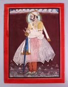 AN INDIAN SCHOOL MUGHAL MINIATURE PAINTING OF A PRINCE, depicted in traditional dress holding his