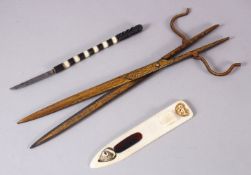 A GOOD SET OF TURKISH ISLAMIC CALLIGRAPHY TOOLS, Comprising a pair of Makta scissors inlaid with