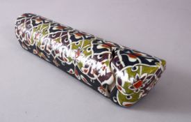 AN UNUSUAL TURKISH KUTAHYA POTTERY PEN BOX, decorated with typical floral motif design with green
