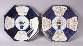 A PAIR OF JAPANESE MEIJI OCTAGONAL BLUE & WHITE OCTAGONAL PLATES, each with a central display of