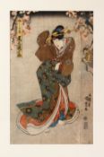 A JAPANESE EDO PERIOD WOOD BLOCK PRINT - KUNISADA UTAGAWA 1786 - 1865 - KABUKI ACTOR - depicting a