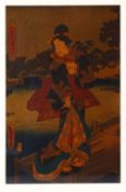 A JAPANESE EDO PERIOD WOOD BLOCK PRINT - TOYOKUNI UTAGAWA III - 1786 - 1865 - BEAUTY IN EDO -