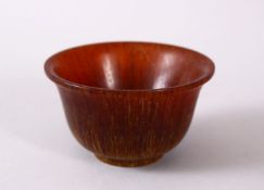 A CHINESE HORN STYLE CUP, 8.5cm diameter,