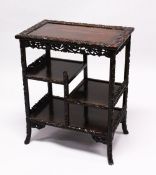 A GOOD 20TH CENTURY CHINESE ROSEWOOD DISPLAY TABLE, the rectangular top with cherry blossom carved
