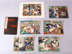 A COLLECTION OF 10 JAPANESE MEIJI PERIOD WOOD BLOCK SHUNGA EROTIC PRINTS, each of varying erotic