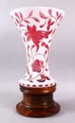 A LARGE DECORATIVE BOHEMIAN CUT GLASS FLORAL VASE, the large vase with floral decoration in pin
