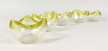 A SET OF FIVE GILT SHAPED FINGER BOWLS and two vases