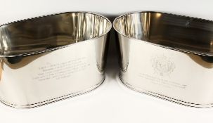 A VERY LARGE PAIR OF LILY BOLLINGER WINE COOLERS 22 ins long