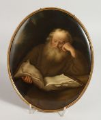 A SUPERB KPM OVAL PORCELAIN PLAQUE of a bearded man reading a book. 10.5ins x 8.5ins. Impressed KPM.