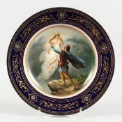 A GOOD VIENNA CIRCULAR PLATE, blue and gilt, the centre portrait 'Des Yarlicht' Vienna beehive