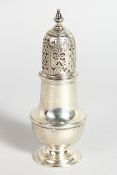 A SMALL GEORGE III SILVER CASTER BY SAM WOOD 5.5 ins long, London 1748