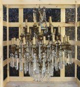 A LARGE AND IMPRESSIVE ORMULU AND CUT GLASS THREE TIER FIVE LIGHT CHANDELIER 3 ft high x 2 ft 8