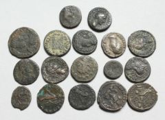 A SMALL COLLECTION OF ROMAN AND GREEK CLASSIC SILVER AND BRONZE COINS (16)