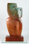 A GOOD ABSTRACT BRONZE MALE FIGURE on a rectangular base. 24 ins high.